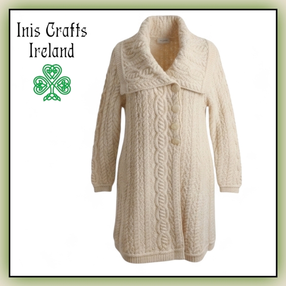 Inis Crafts Sweaters - Inis Crafts Chunky Cream Wool Longline Cardigan size